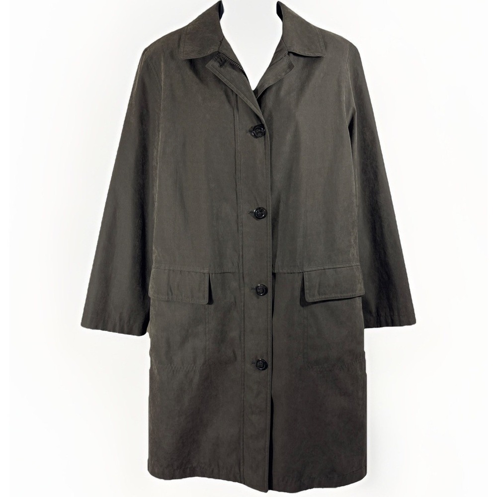 Gallery Women's Coat Small Gray‎ Zip Button Front Long Jacket Pockets Y2K